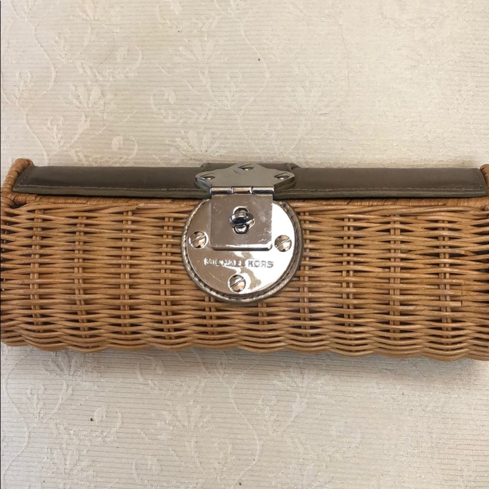 Michael Kor’s wicker and gold clutch